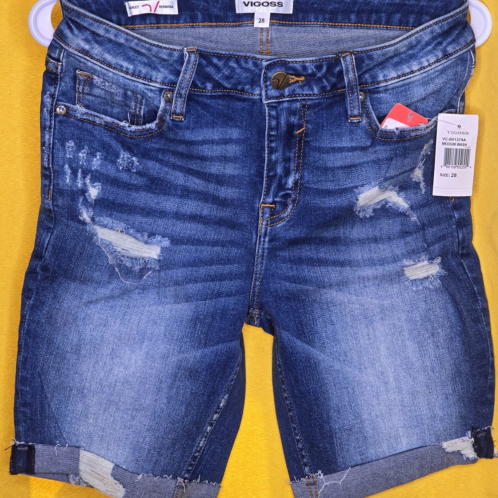Vigoss Blue Distressed Jean Shorts Mid-Length